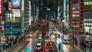 东京，日本，时光流逝——新宿夜晚的街道视频素材模板下载