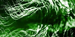 发光粒子的3d渲染循环动画形成摆动线作为摆动的花环作为节日背景或抽象背景的粒子与景深和散景像vj循环。绿色7