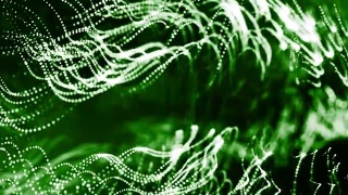 发光粒子的3d渲染循环动画形成摆动线作为摆动的花环作为节日背景或抽象背景的粒子与景深和散景像vj循环。绿色7视频素材模板下载