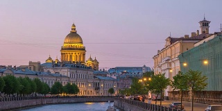 圣彼得堡圣艾萨克大教堂昼夜间隔，俄罗斯圣彼得堡4K时间间隔