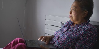 有笔记本电脑的活跃的老年女性
