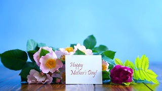 美丽盛开的玫瑰和一张送给母亲的贺卡视频素材模板下载