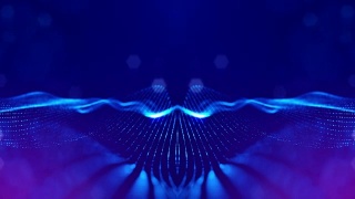 3d无缝动画作为数字科幻小说背景的发光粒子，就像在纳米世界具有景深，散景。粒子形成线，表面网格或神秘的虚拟空间。蓝色的18视频素材模板下载