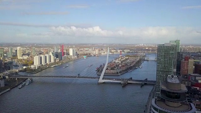 鹿特丹桥鸟瞰图Erasmusbrug在一个晴朗的日子