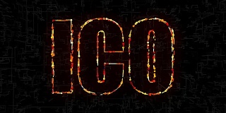 文本ICO首次代币发行与数字元素，3d渲染计算机生成背景
