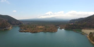 富士山鸟瞰图从Shoji湖与蓝天，富士山，日本