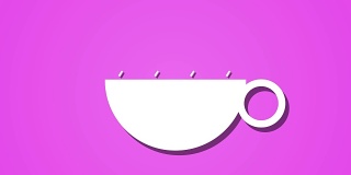 热气腾腾的喝咖啡茶动画循环，背景粉红