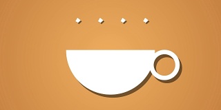 热气腾腾的茶喝咖啡动画循环，背景橙色