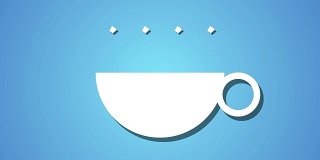 热气腾腾的茶喝咖啡动画循环，背景蓝色