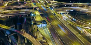 4k鸟瞰曼谷高速公路夜景
