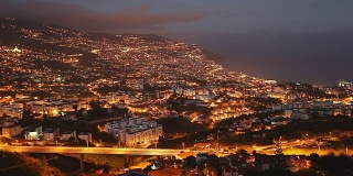 Funchal航空全景日落视图时间推移