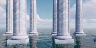 排古廊柱之间的开阔海面三维概念