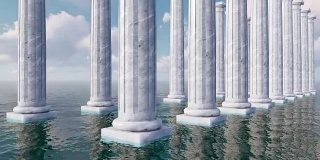 古代托斯卡纳柱之间的海洋3D动画