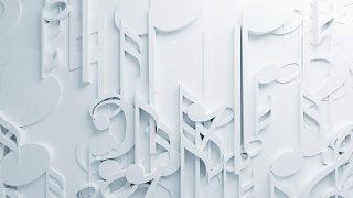 美丽的白色音乐音符表面移动在无缝3d动画。抽象运动设计背景。计算机生成过程。4k UHD 3840x2160。视频素材模板下载