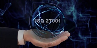 手绘手显示概念全息图ISO 27001在他的手上