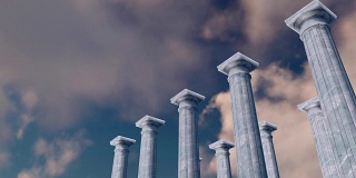 3D古代柱子柱廊对着阴天