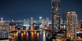 空中曼谷夜景泰国湄南河河畔
