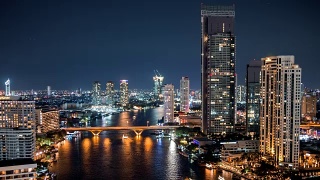 空中曼谷夜景泰国湄南河河畔视频素材模板下载