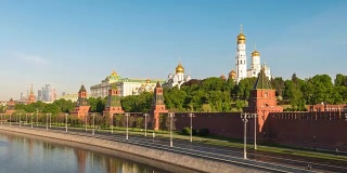 莫斯科城市天际线运动在克里姆林宫宫殿红场和莫斯科河，莫斯科俄罗斯4K时间流逝