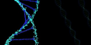 3D渲染DNA旋转在黑暗的背景，抽象的化学概念
