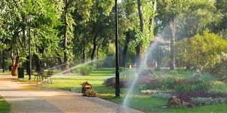 城市公园的灌溉系统。
