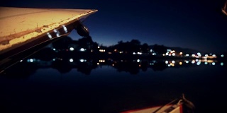 城市夜晚的散焦影像，水的倒影