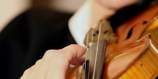 手的一个音乐家演奏在一个违禁品，古董，低音提琴手弹奏违禁品乐器