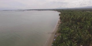Empty sandy Beach and Beautiful Calm Sea On Cloudy Day, Drone aerial