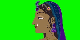 绿色屏幕上的传统印度教妇女