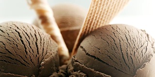 特写，上面有装饰的巧克力冰淇淋