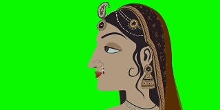 传统的印度妇女在绿色屏幕上