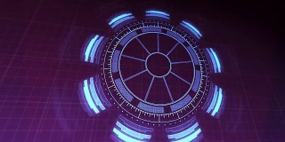 HUD技术界面旋转和脉动4k渲染动画视频片段在紫色的蓝色。