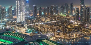 迪拜市中心从早到晚的时间流逝。从上面俯视