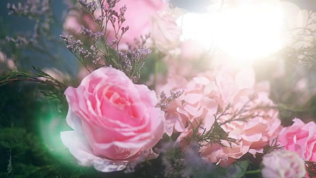 一束浪漫的粉红色玫瑰花。