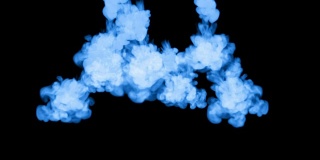 蓝色墨水溶于水，黑色背景与哑光。计算机仿真的三维渲染。墨水能溶于水。许多流4