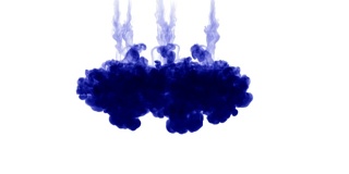 蓝色墨水溶于水，白色背景与哑光。计算机仿真的三维渲染。墨水能溶于水。3.