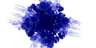 蓝色墨水溶于水，白色背景与哑光。计算机仿真的三维渲染。墨水能溶于水。许多流1