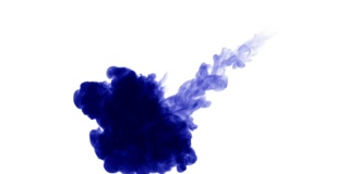 蓝色墨水溶于水，白色背景与哑光。计算机仿真的三维渲染。墨水能溶于水。4