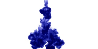 蓝色墨水溶于水，白色背景与哑光。计算机仿真的三维渲染。墨水能溶于水。5