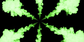 绿色油墨溶于水，黑色背景与哑光。计算机仿真的三维渲染。墨水能溶于水。圆形结构8