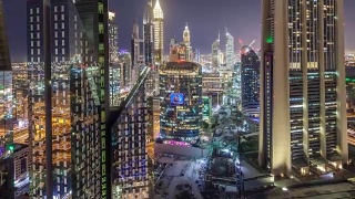 阿联酋迪拜的谢赫扎耶德路和迪拜国际金融中心的天际线视频素材模板下载