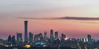 T/L WS HA PAN高视角北京天际线，昼到夜过渡/北京，中国