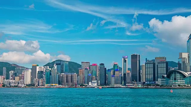 香港天际线的空中时间推移。中国香港