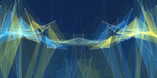 抽象对称蓝黄色多边形形状网闪亮云动画背景新的质量动态技术运动彩色视频素材