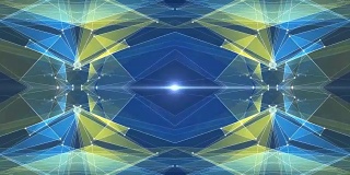 抽象对称蓝黄色多边形星形网闪亮云动画背景新质量动态技术运动彩色视频素材
