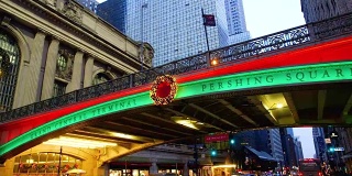 纽约—2017年12月28日:第42街中央车站前的潘兴广场和公园大道街道标识视频