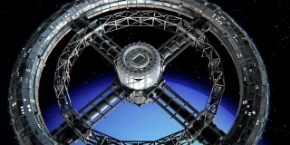 海王星背景上的圆形空间站