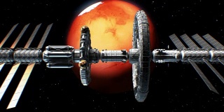科幻星际飞船上的火星背景