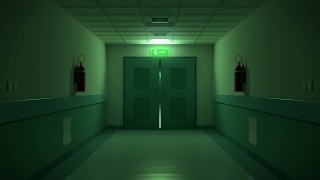 黑暗的医院走廊，打开的门，循环动画视频素材模板下载