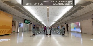 时光流逝:旧金山国际机场出发区的旅客人群